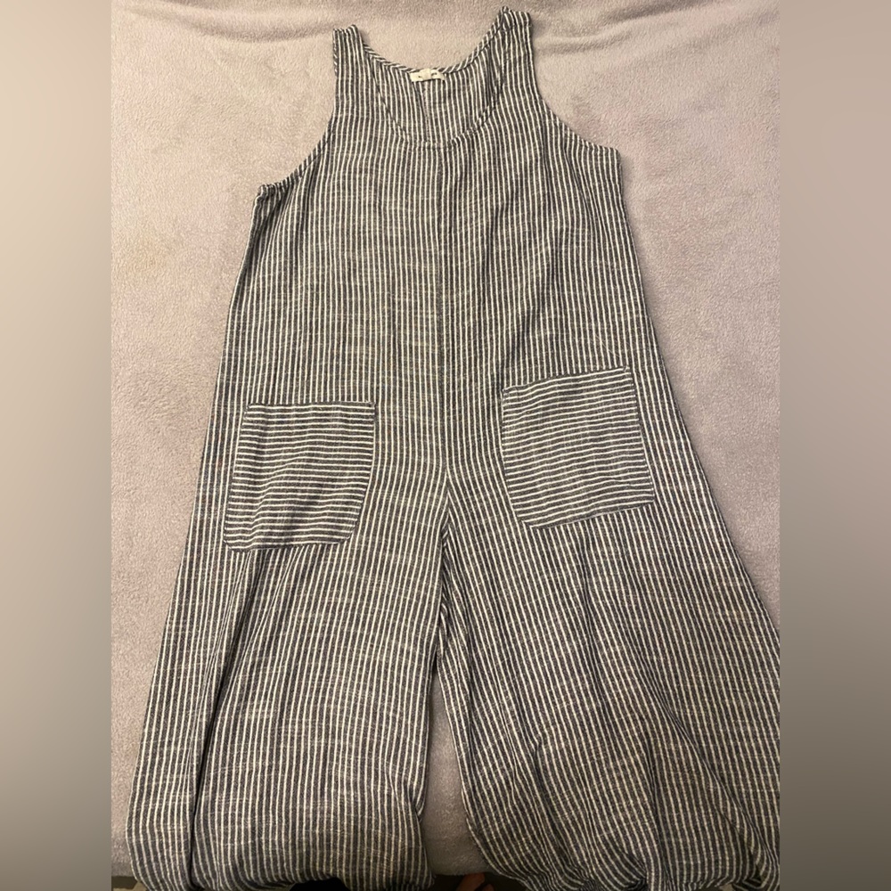 Blue striped jumper/jumpsuit/romper capri length